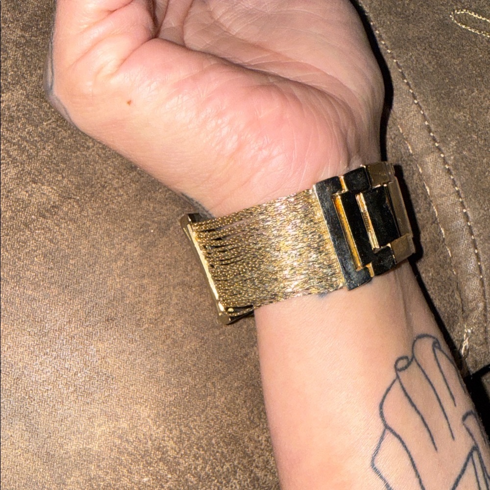 NY Square Gold Face Wristwatch with Metallic Brown Strap - Picture 4 of 6